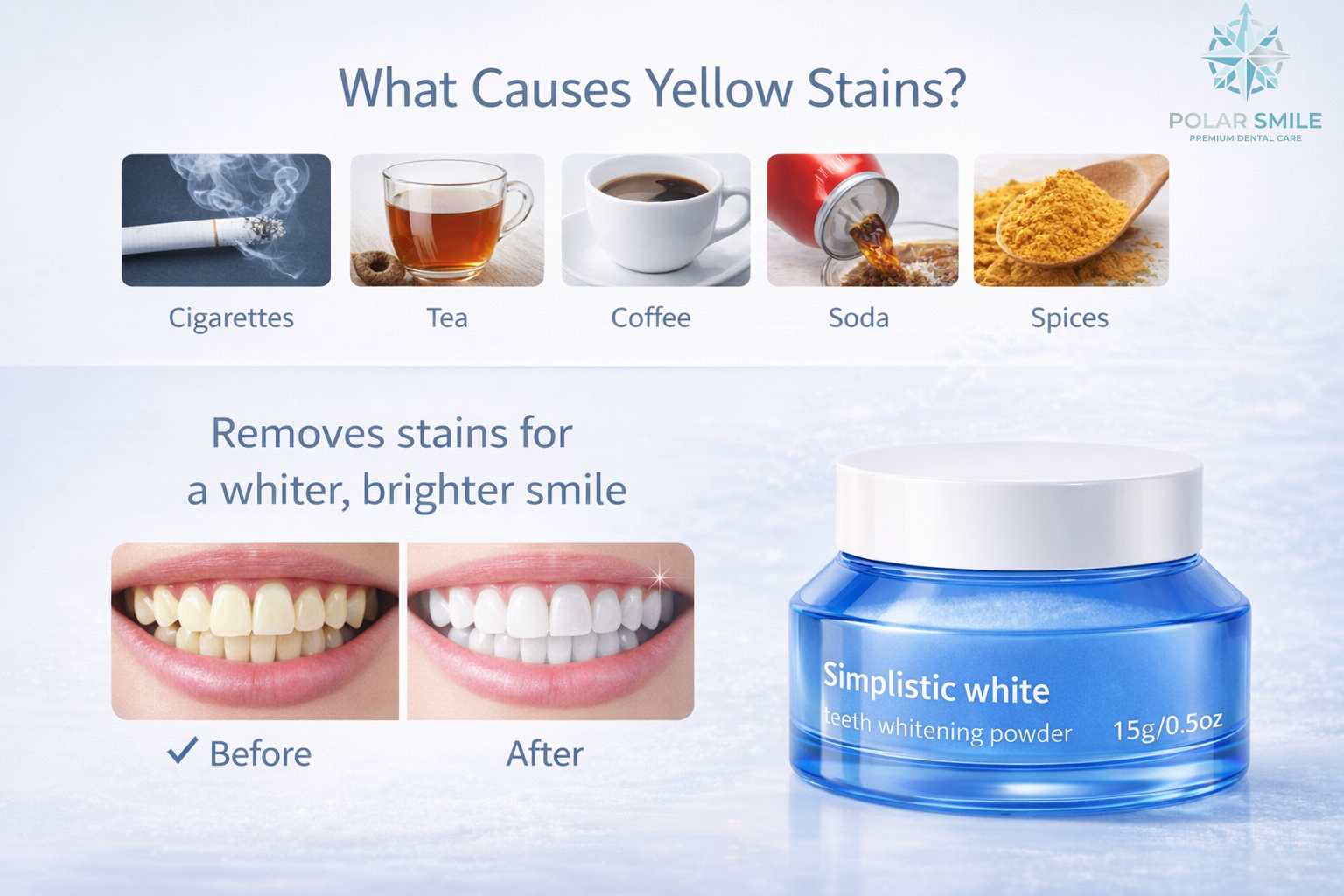 Polar Smile™ – Gentle, Peroxide-Free Teeth Whitening Powder